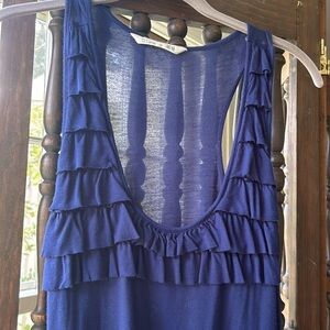 Ruffle Racerback Tank Top Navy Blue Medium
